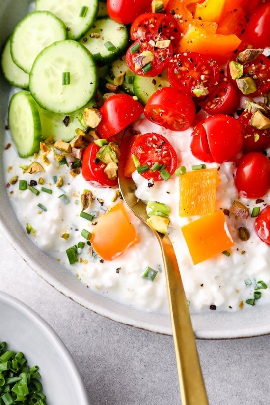 cottage cheese topped with veggies