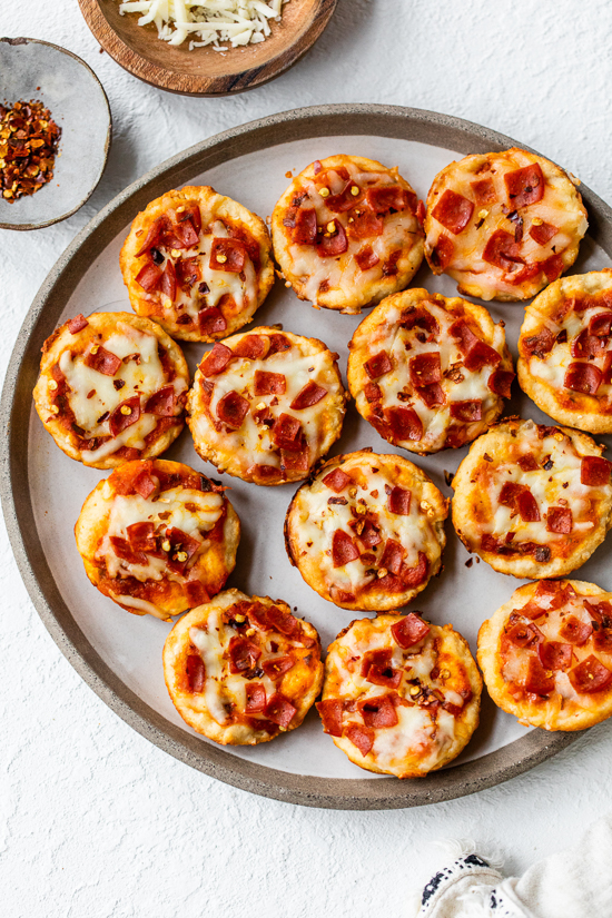 plate of bagel pizza bites