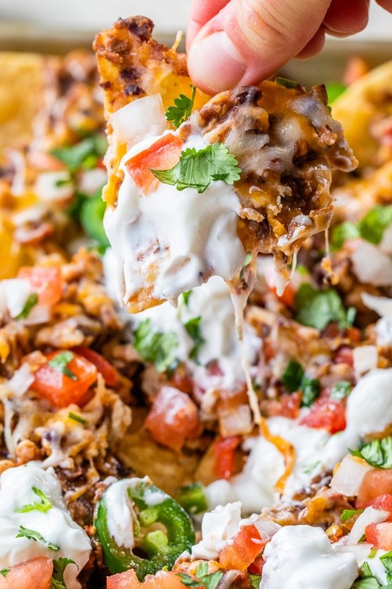 Loaded Nachos with Turkey Beans and Cheese