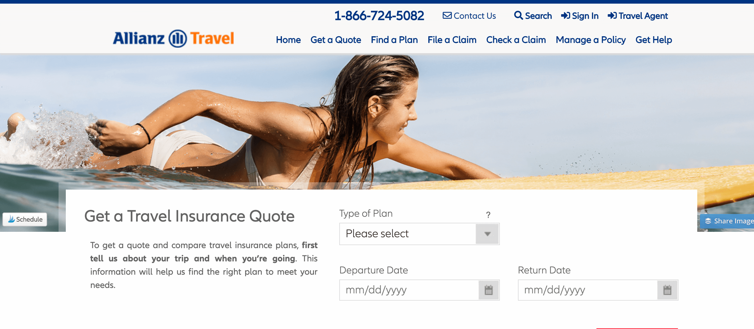 Alianz Travel Insurance Screenshot