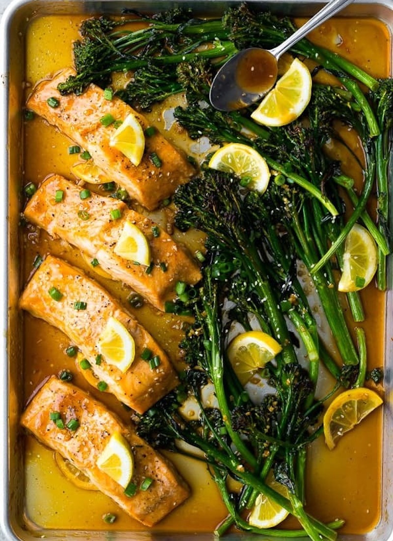 Sheet Pan Honey Lemon Salmon and Broccolini