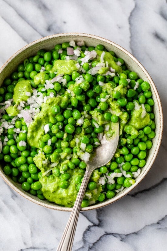 mix peas with dressing