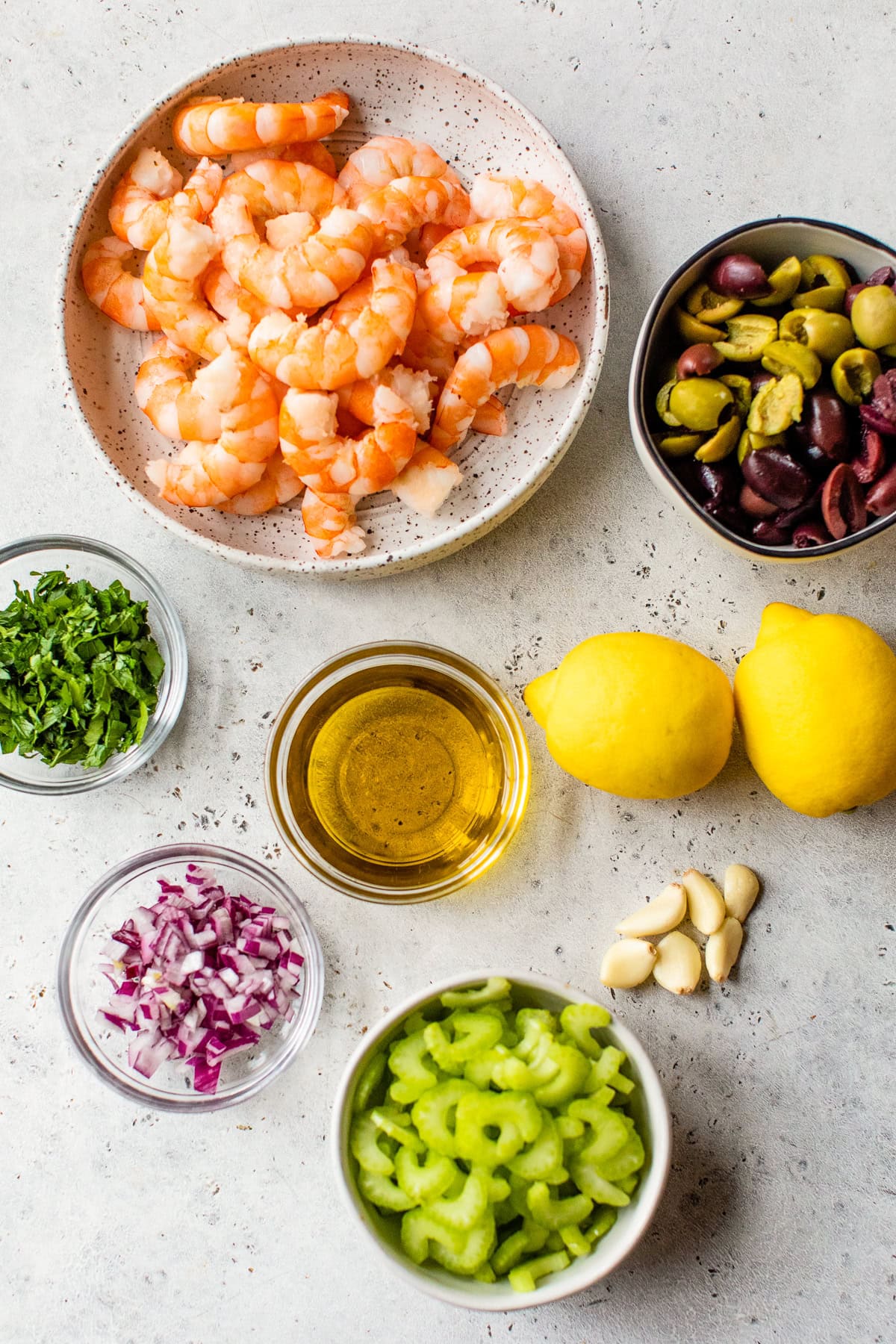 Shrimp Salad ingredients in a bowl